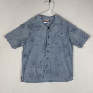 Havana Jacks Cafe Button Up Short Sleeve Hawaiin Shirt Mens Large Blue 100% Silk